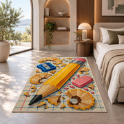 Giant Pencil Rug in a bedroom with an arched window