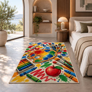 Art Teacher Rug in a bedroom with an arched window