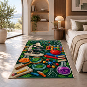 Science Teacher Rug in a bedroom with an arched window