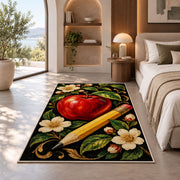 Apple and Pencil Rug in a bedroom with an arched window