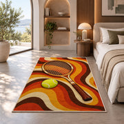 Retro Tennis Rug in a bedroom with an arched window