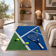 Blue Hard Court Tennis Rug in a bedroom with an arched window