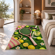 Summer Tennis Rug in a bedroom with an arched window