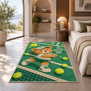 Baby Bear Tennis Rug in a bedroom with an arched window