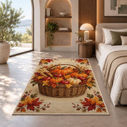 Harvest Basket Pumpkin Rug in a bedroom with an arched window