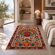 Folk Art Turkey Rug in a bedroom with an arched window