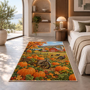 Pumpkin Patch Farm Rug in a bedroom with an arched window