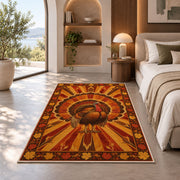 Turkey Sunburst Rug in a bedroom with an arched window