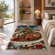 Christmas Train Rug in a bedroom with an arched window