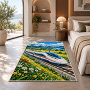 High Speed Train Rug in a bedroom with an arched window