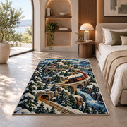 Mountain Railway Rug in a bedroom with an arched window