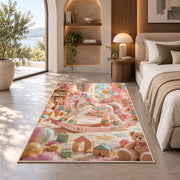 unicorn rocking horse in a playroom rug in a bedroom with an arched window