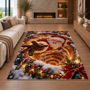 Santa Golden Tunnel Christmas Rug in a cozy living room