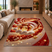 Santa Glove Golden Ornament Christmas Rug in a cozy living room