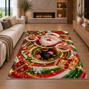 Cheerful Santa Christmas Rug in a cozy living room