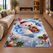 Cute Polar Bear Gift Christmas Rug in a cozy living room