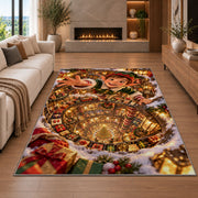 Christmas Elf Golden Workshop Spiral Rug in a cozy living room