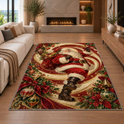 Santa swirl Christmas rug in a cozy living room