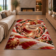 Golden Bell Christmas Rug in a cozy living room