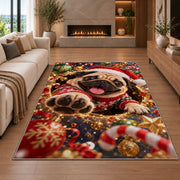 Santa Hat Christmas Rug in a cozy living room