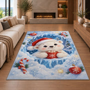 Cute Polar Bear Christmas Rug in a cozy living room