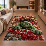 Green Holiday Monster Rug in a cozy living room