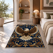 Bald Eagle Stars rug in a bedroom with an arched window