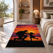 Soldier Homecoming rug in a bedroom with an arched window