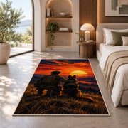 Soldier and K9 Partner rug in a bedroom with an arched window