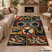 Hip Hop Street Music Collage area rug in navy, red and gold, view 8