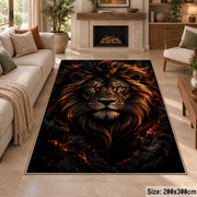 Dark Lion Portrait area rug in black, bronze and ember orange, view 8