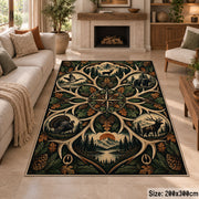 Deer Antler Woodland Emblem area rug in deep green, tan and brown, view 8