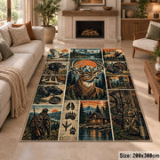 Deer Hunting Adventure Collage area rug in muted blue, tan and forest green, view 8