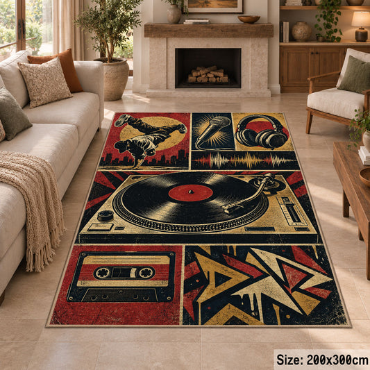 Vinyl Turntable Street Music area rug in rust, navy and cream, view 8