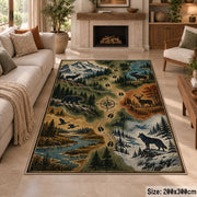 Woodland Wildlife Trail Map area rug in sage green, tan and blue, view 8