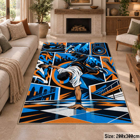 Breakdance Street Art area rug in electric blue, orange and black, view 8
