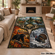 Stag Compass Wilderness Panels area rug in autumn orange, green and cream, view 8