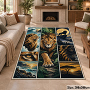 Lion Savanna Panel Collage area rug in gold, olive and midnight blue, view 8