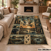 Hunter's Woodland Scene Collage area rug in muted green, tan and ochre, view 8