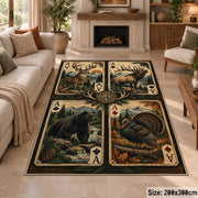 Wildlife Playing Card Panels area rug in cream, sage and dark brown, view 8