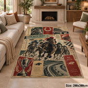 Classic Horse Race Poster Collage area rug in warm cream, rust and sage, view 8