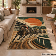 Racehorse on a Sunset Track area rug in sunset orange, cream and forest green, view 8