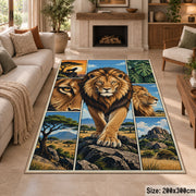 Walking Lion Landscape Panels area rug in gold, deep blue and green, view 8