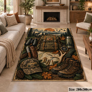 Hunting Boots and Woodland Gear area rug in earth brown, olive and tan, view 8