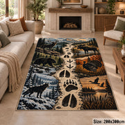 Animal Tracks and Mountain Wildlife area rug in slate blue, cream and rust, view 8