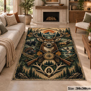Deer Antler Compass Emblem area rug in pine green, tan and copper, view 8