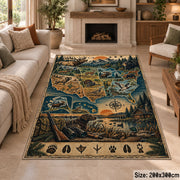 Wilderness Landscape Map area rug in muted blue, tan and green, view 8