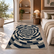 Spiral Optical Illusion Area Rug, Navy Cream Geometric Swirl Rug, Modern Statement Decor - Image 8