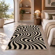 Wavy Optical Illusion Area Rug, Black Cream Swirl Pattern Rug, Modern Statement Room Decor - Image 8