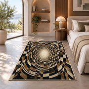 Checkerboard Tunnel Area Rug, Black Beige Optical Illusion Rug, Retro Geometric Room Decor - Image 8